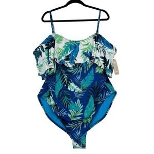 Peyton & Parker Swimwear One Piece Swim Suit Tropical Blue Green Print Size 2X